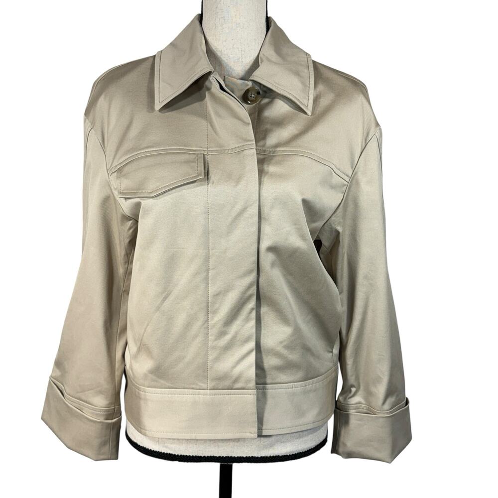 Banana Republic Small Twill Short Utility Jacket Button-Up Lined Long Sleeve Tan